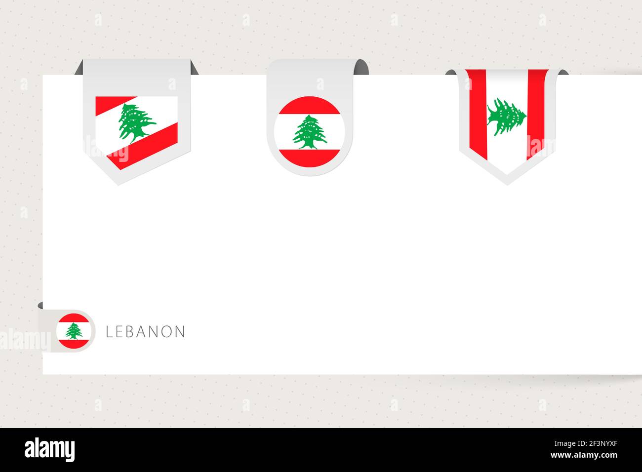 Label flag collection of Lebanon in different shape. Ribbon flag