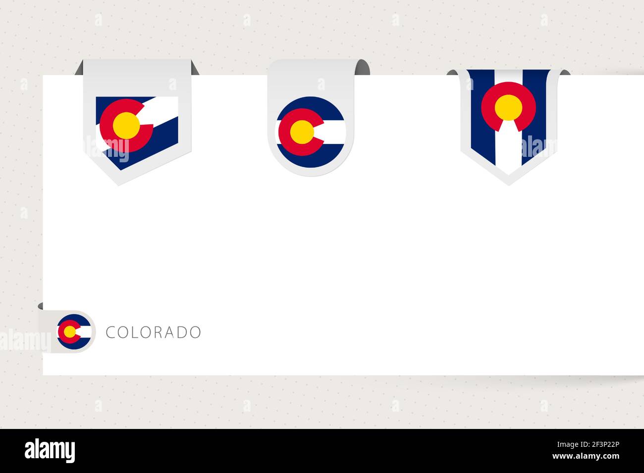 Label flag collection of US state Colorado in different shape. Ribbon ...