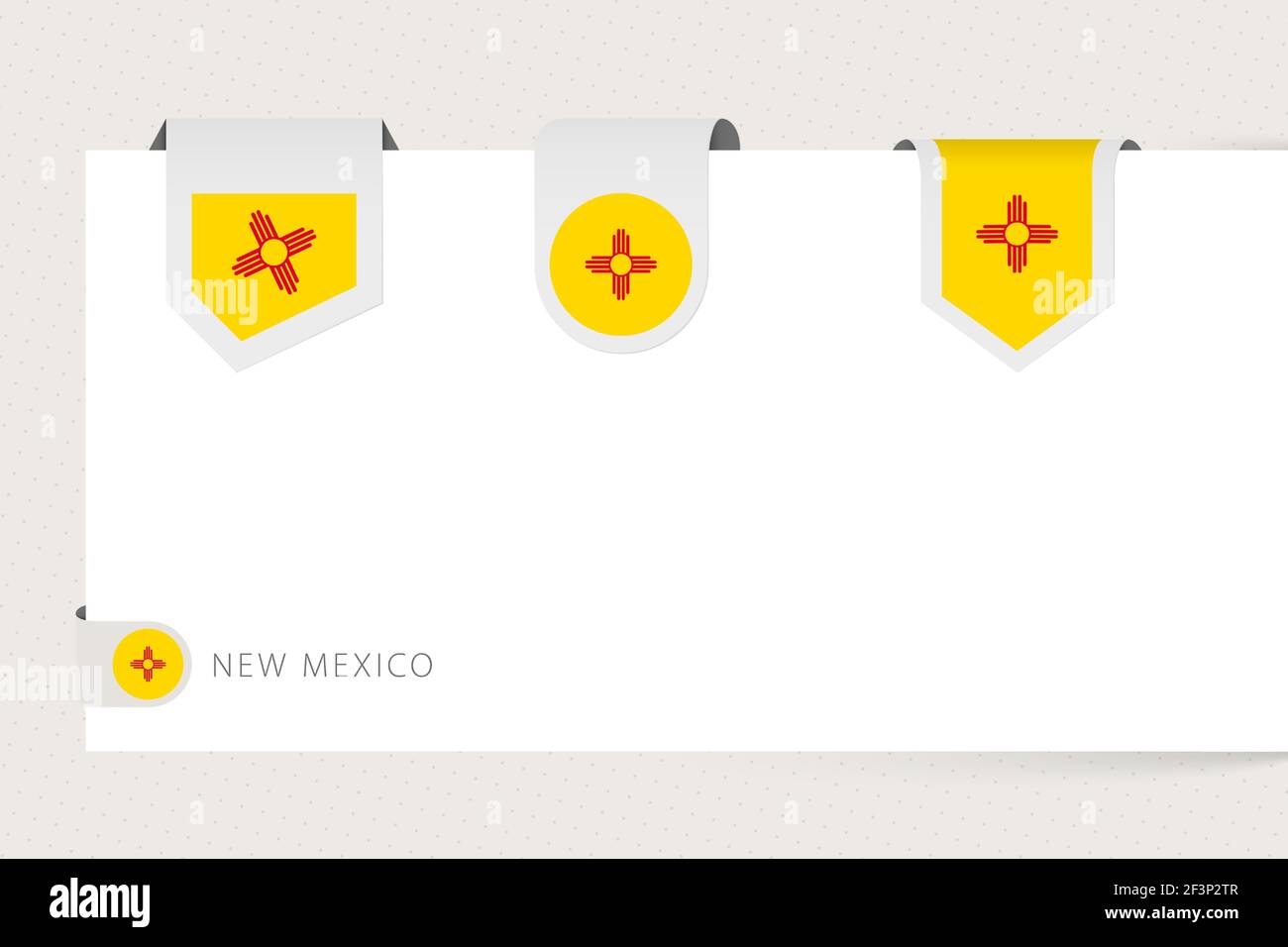 Label flag collection of US state New Mexico in different shape. Ribbon