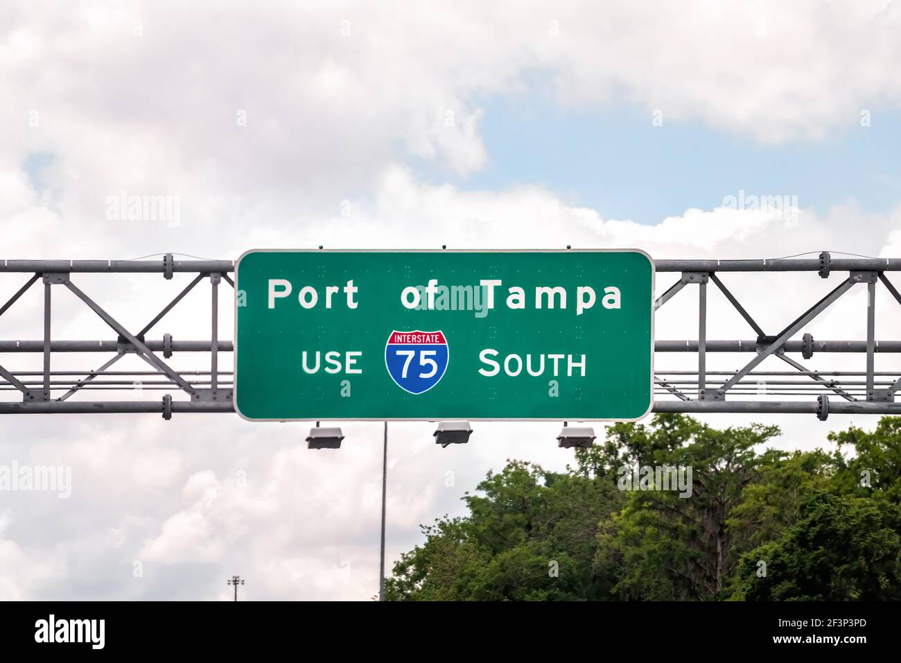Port of Tampa, use interstate highway 75 south road traffic exit sign in Lutz, Florida Stock Photo