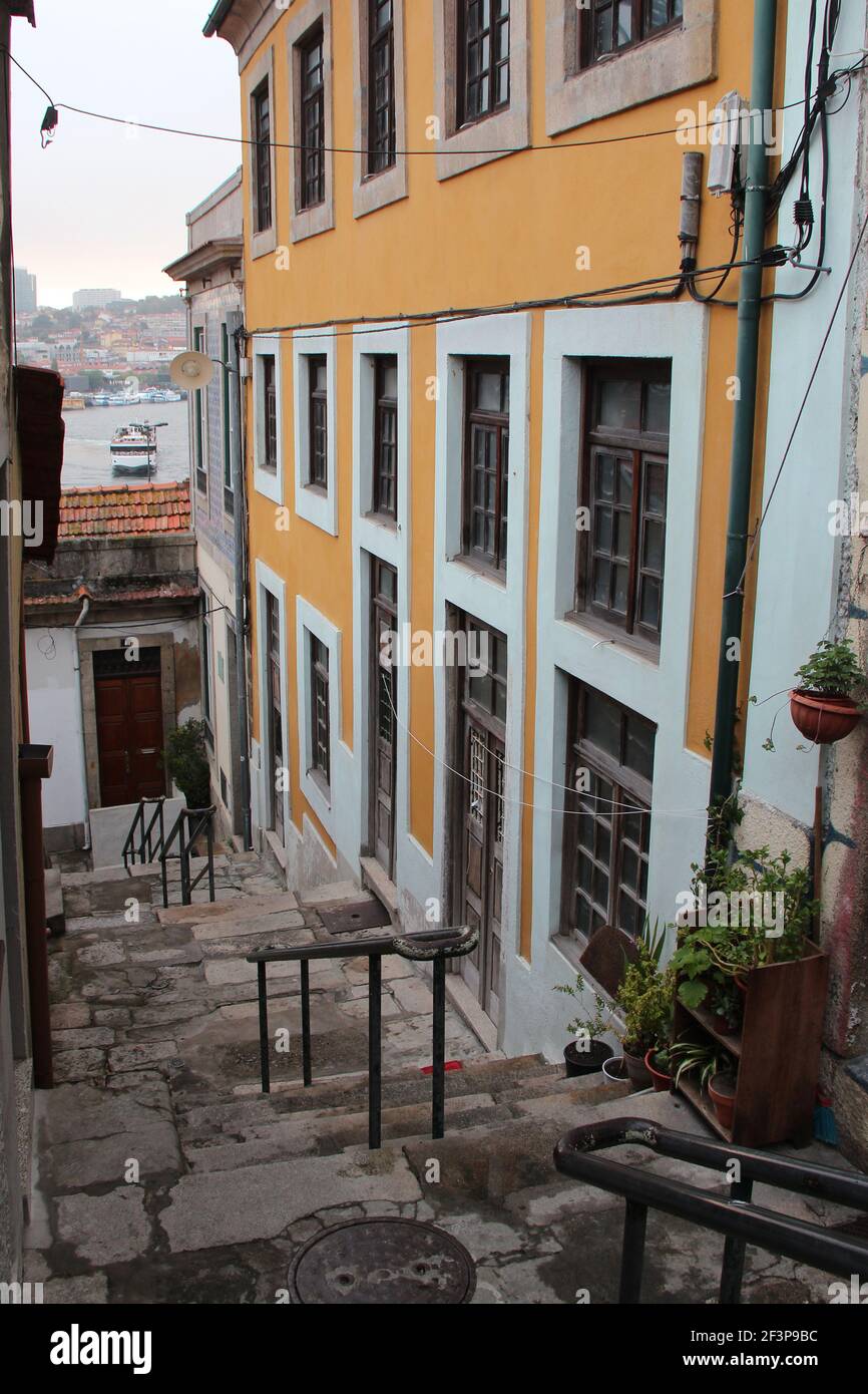 stairs, alley and residential buildings in porto (portugal Stock Photo ...