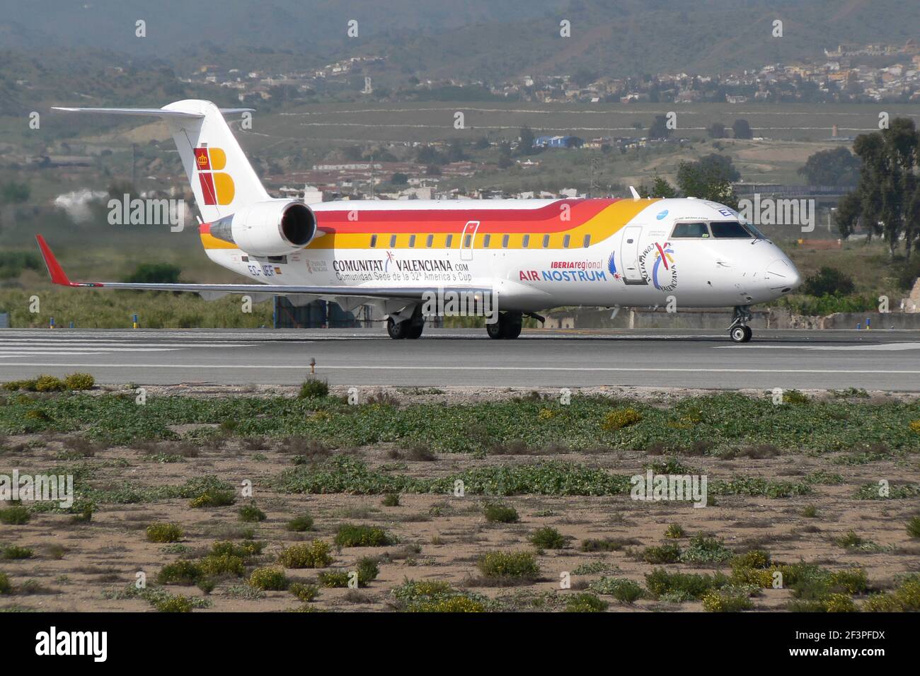 Bombardier CRJ-200 (EC-JEF) Iberia Regional - Air Nostrum ready to take off,  Malaga, Spain. Stock Photo