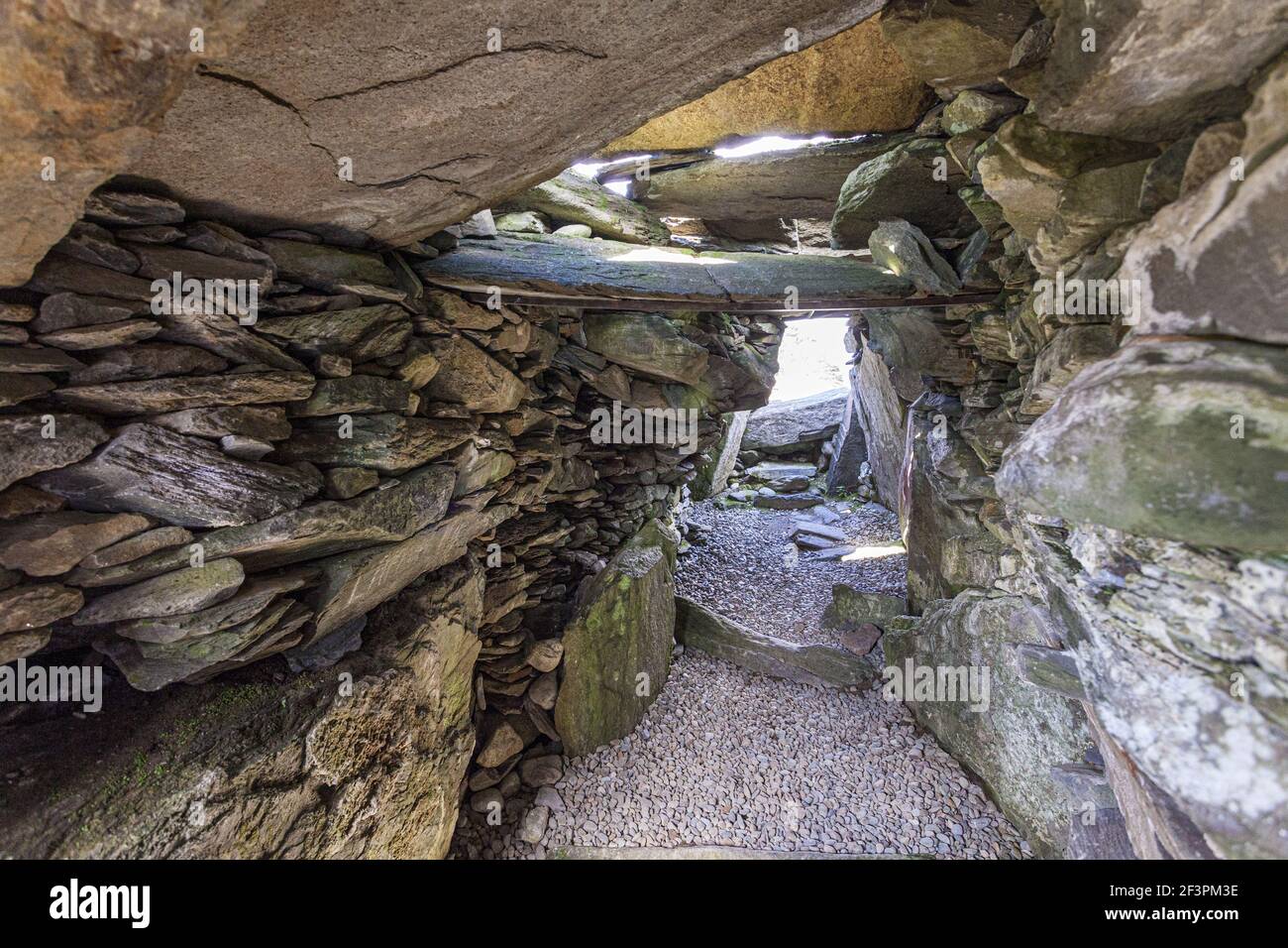The interior of Nether Largie South Cairn, one of several Neolithic/Bronze Age chambered cairns in Kilmartin Glen, Argyll & Bute, Scotland UK Stock Photo