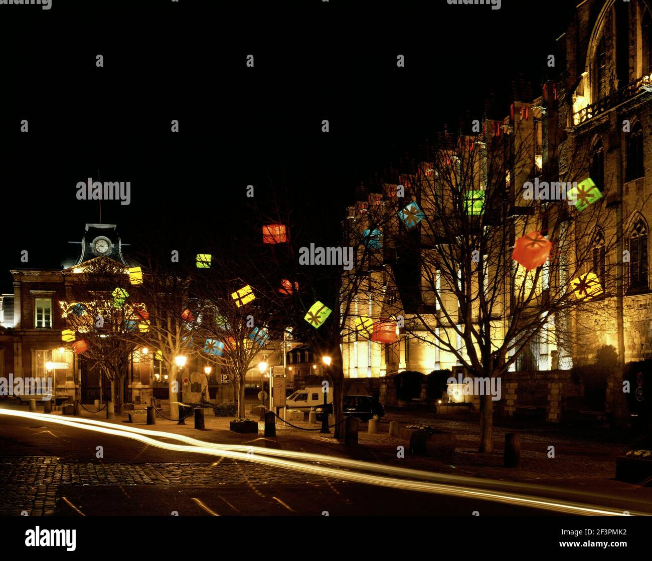 Lichtinstallationen,Marktplatz Normandie/Frankreich Stock Photo
