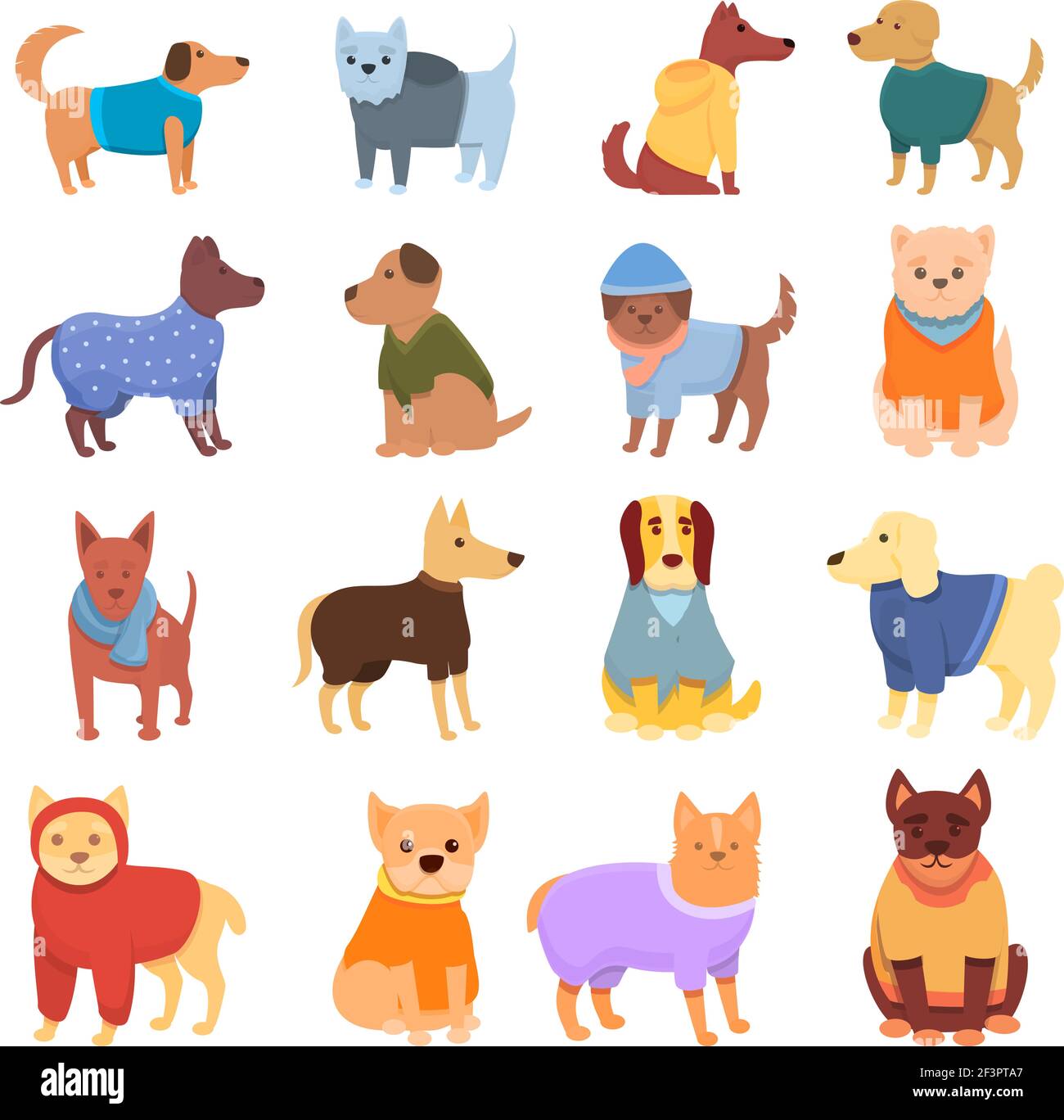 Dog clothes icons set. Cartoon set of dog clothes vector icons for web design Stock Vector