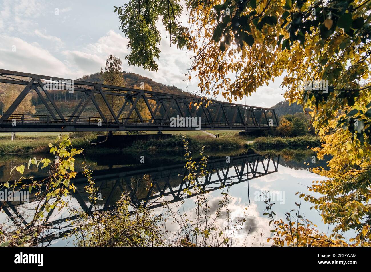Railway bridge reflection Stock Photo