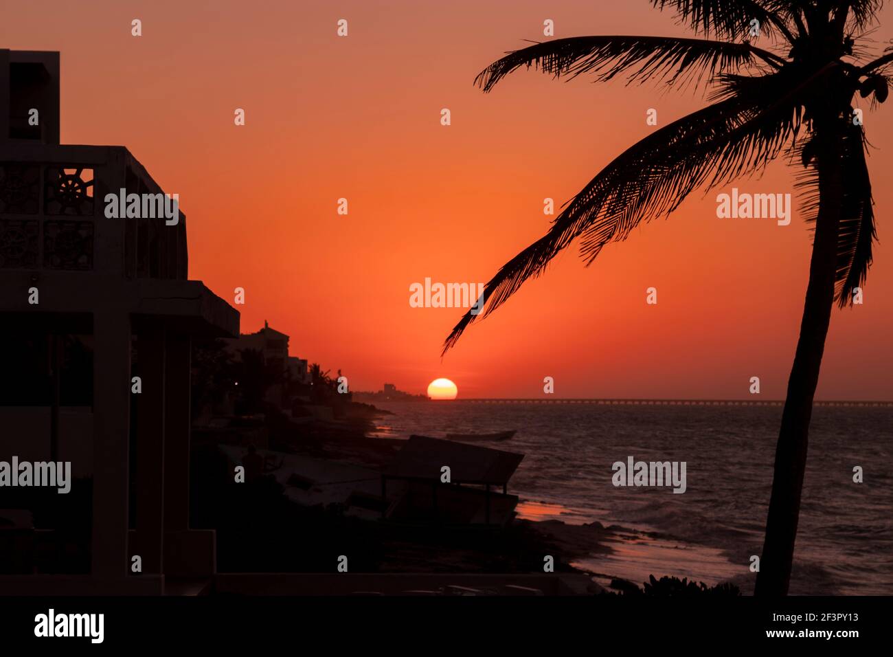 Orange sunset over the Gulf Stock Photo