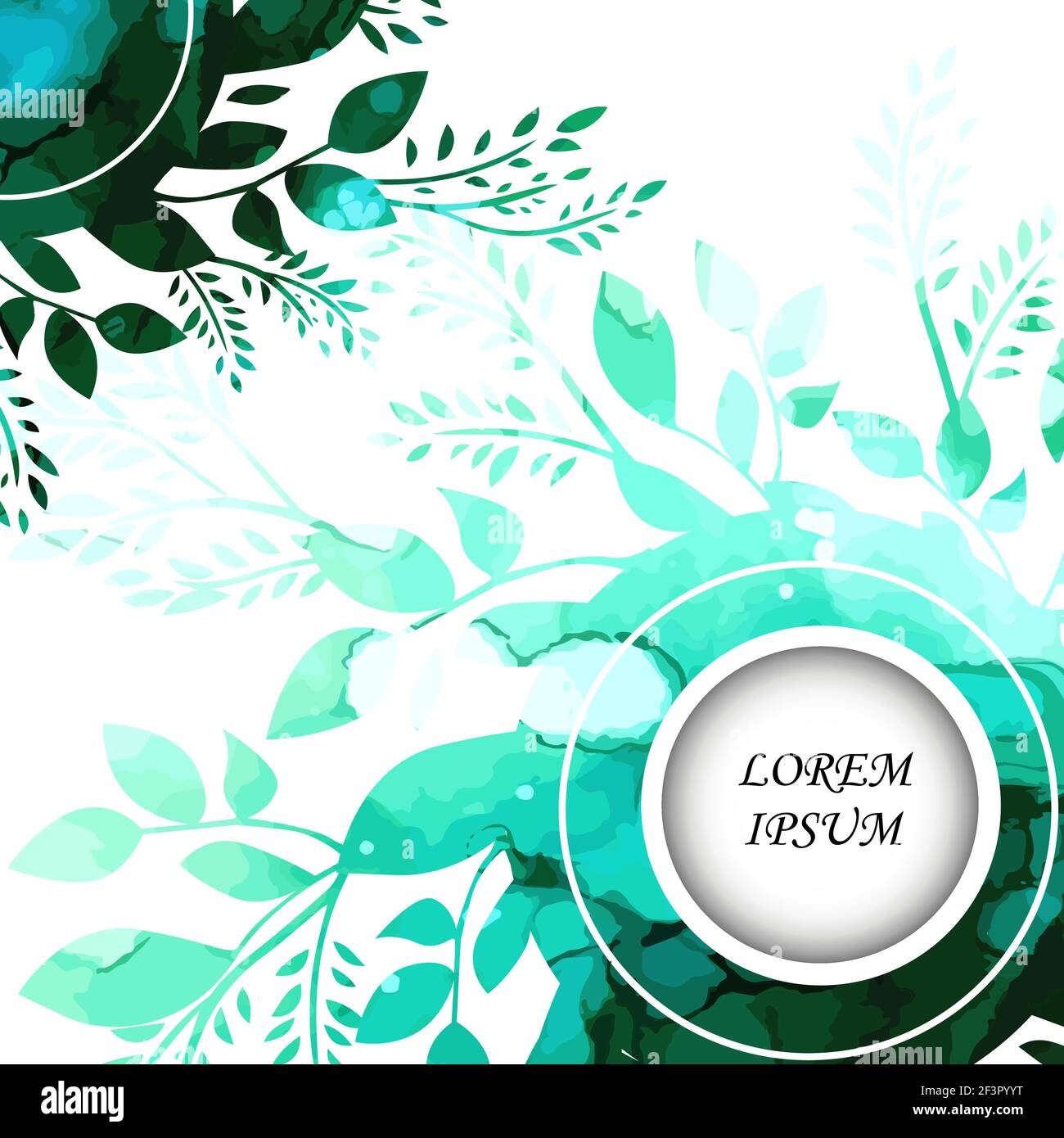 Delicate green background with flowers. Round frame with plants. Vector ...