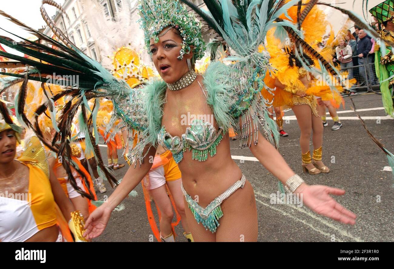 The precession of Notting Hill Carnival.26 August 2002 photo Andy Paradise Stock Photo