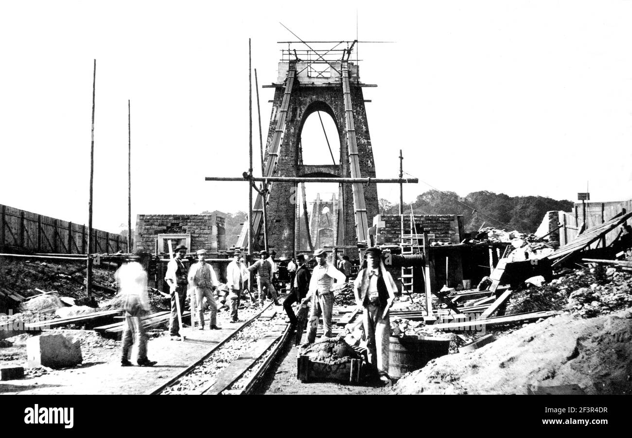 CLIFTON SUSPENSION BRIDGE, Bristol. The bridge under construction. Work