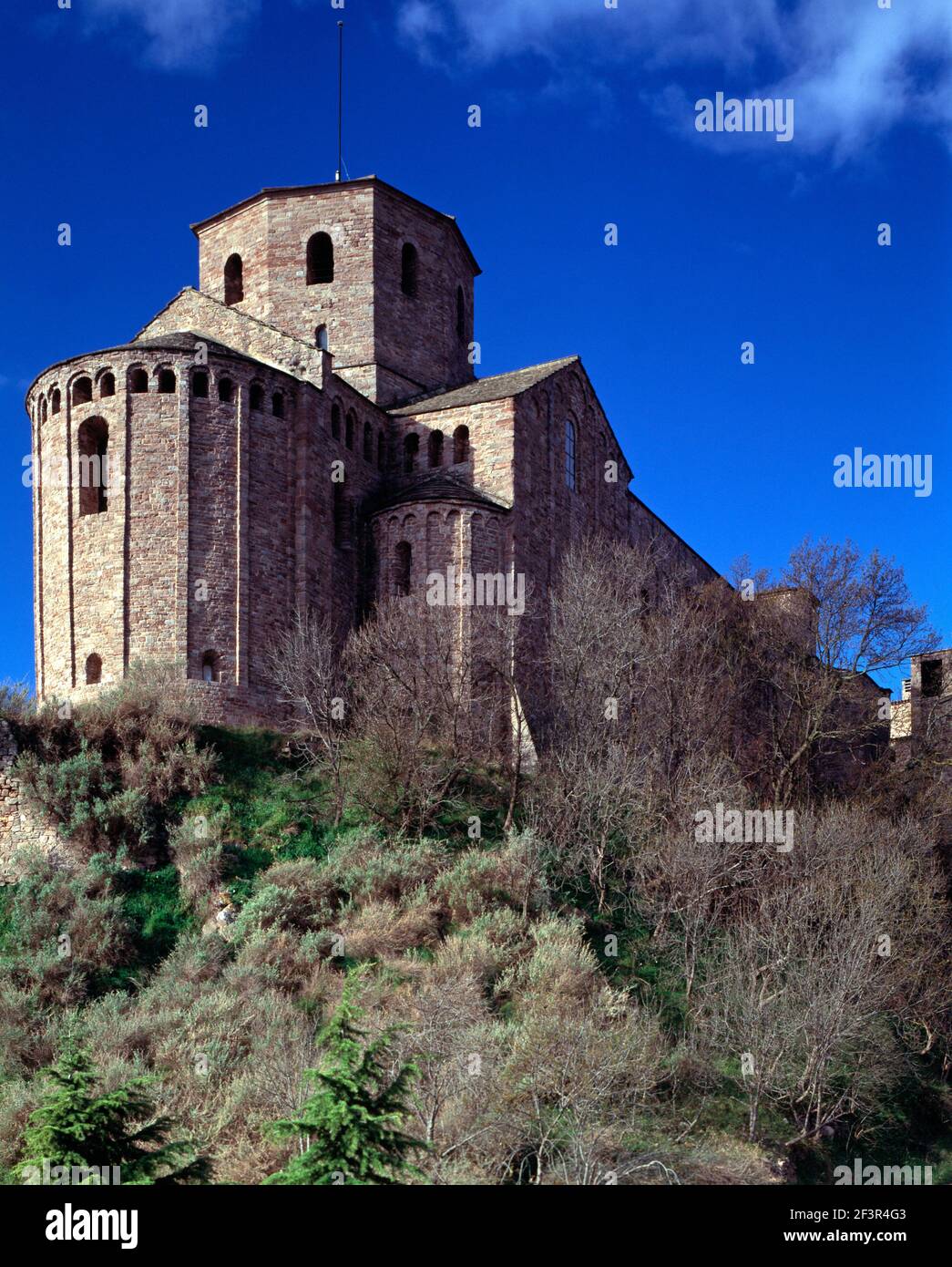 Saint Vicenc, Catalan-Lombard style church and hill fortification in Cardona, Catalonia, Spain. Stock Photo