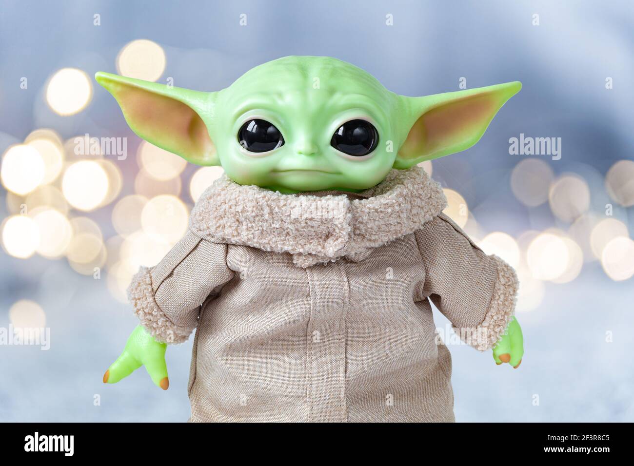 Cherepovets, Russia - March 17, 2021, Baby Yoda, a character in the fantasy saga Star Wars Stock Photo