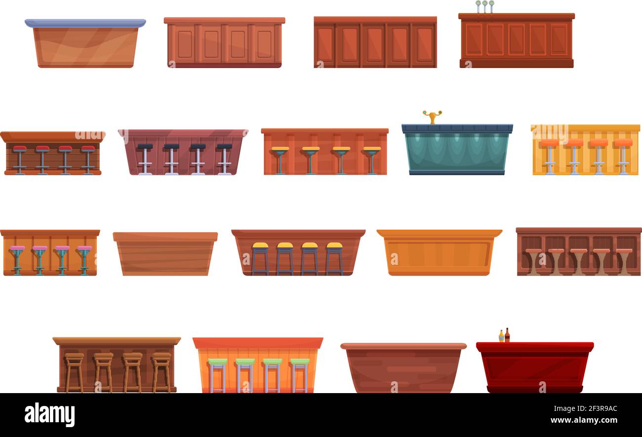 Bar counter icons set. Cartoon set of bar counter vector icons for web