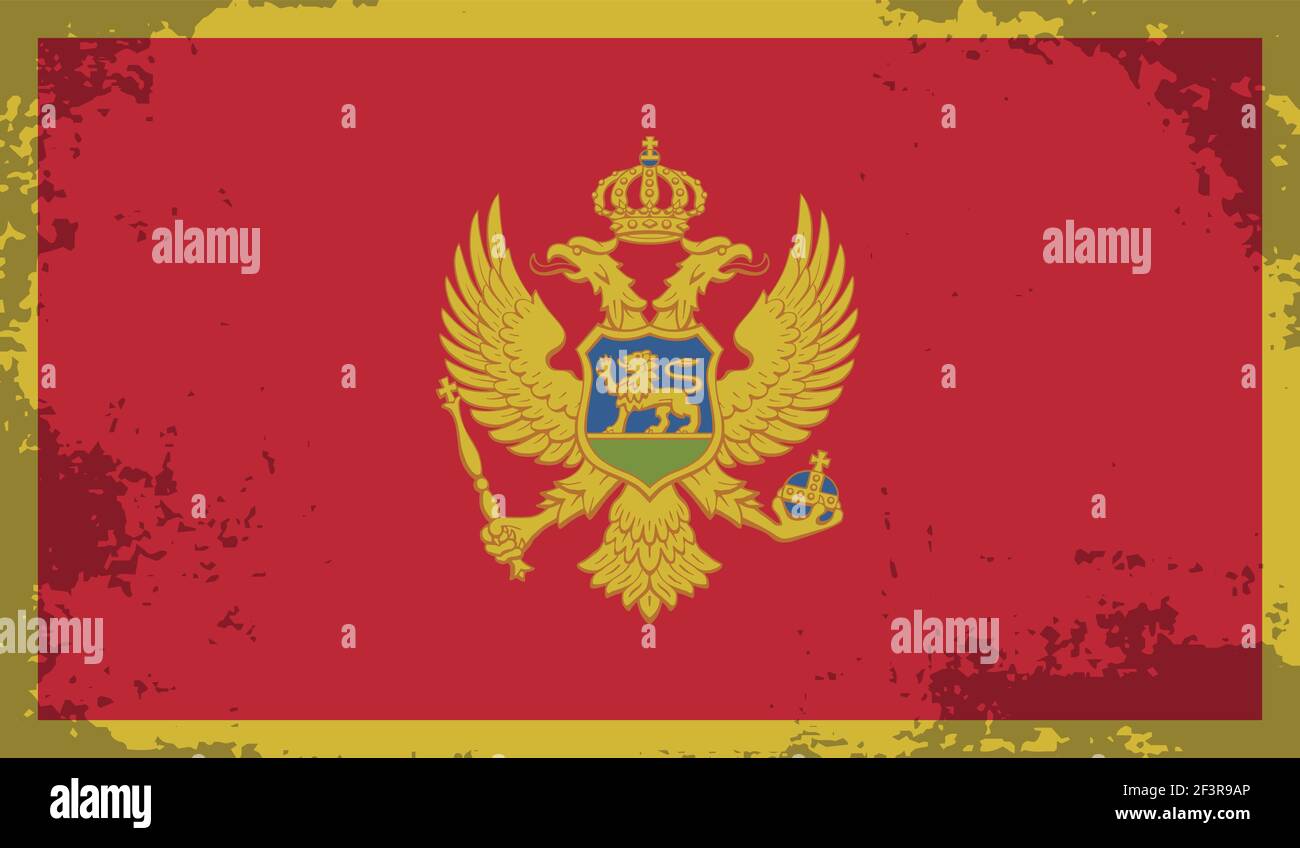Montenegro flag with waving grunge texture. Vector background. Stock Vector