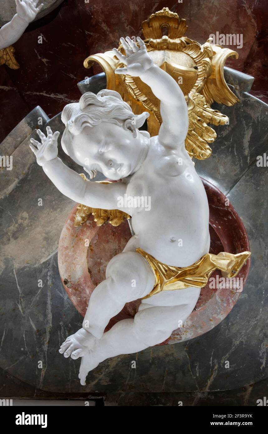 Putto unter der Kanzel, Wolfegg, Pfarrkirche, ehemalige Kollegiat-Stiftskirche Stock Photo