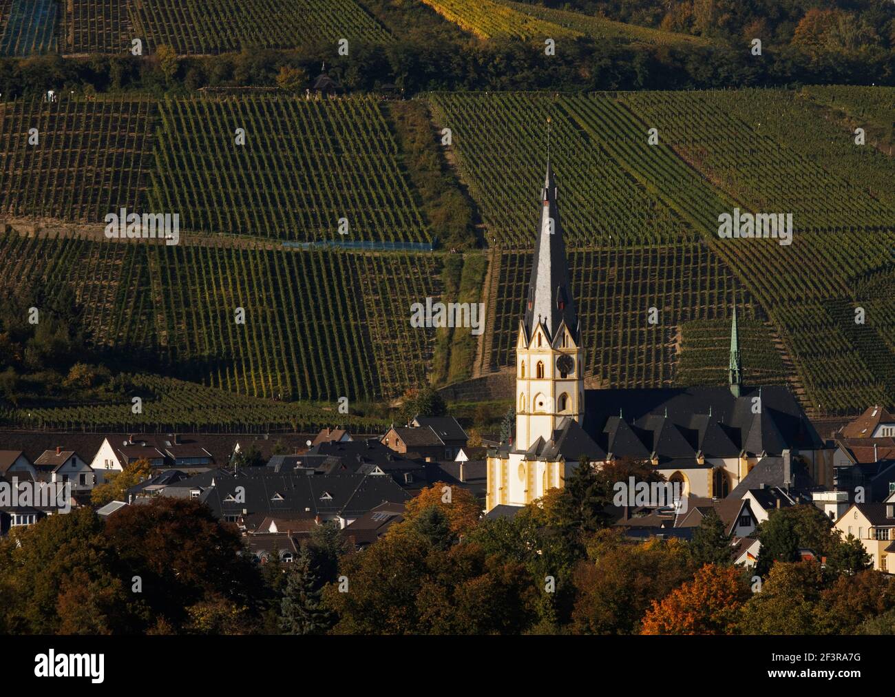 Blick von S¸den aus den Weinbergen, Ahrweiler, Katholische Pfarrkirche St. Laurentius Stock Photo