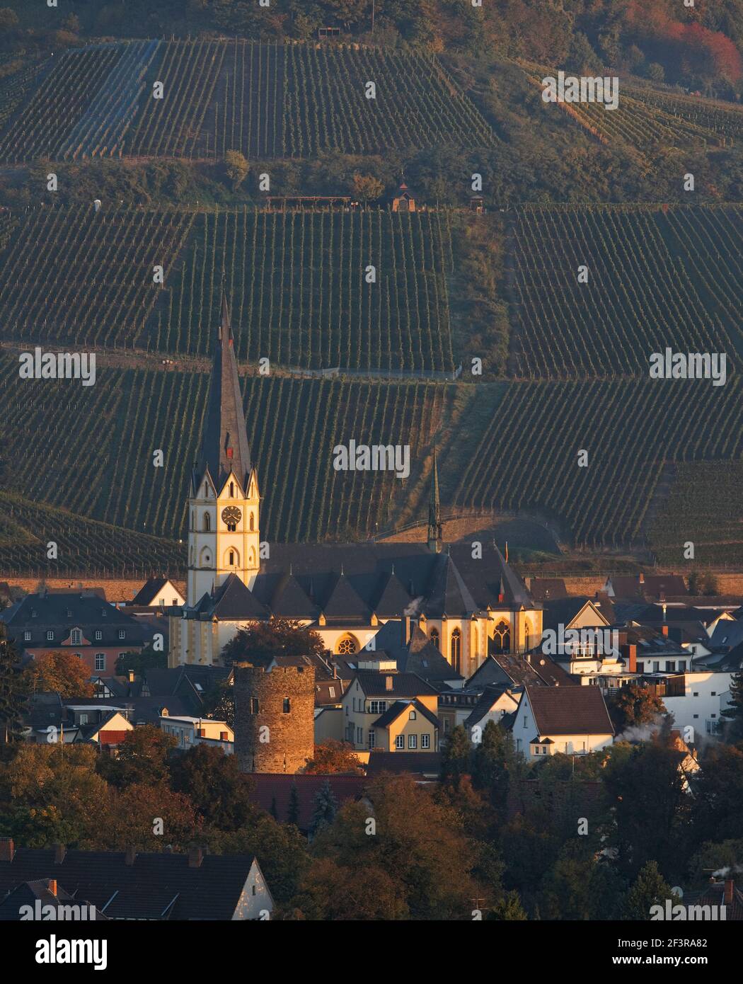 Blick von S¸den aus den Weinbergen, Ahrweiler, Katholische Pfarrkirche St. Laurentius Stock Photo