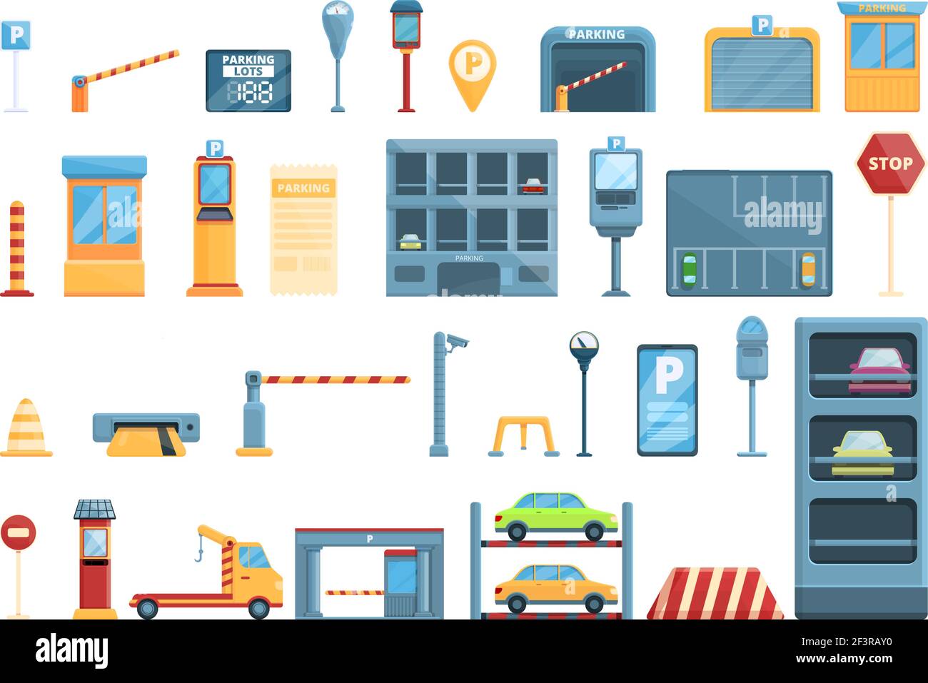Paid parking icons set. Cartoon set of paid parking vector icons for web design Stock Vector
