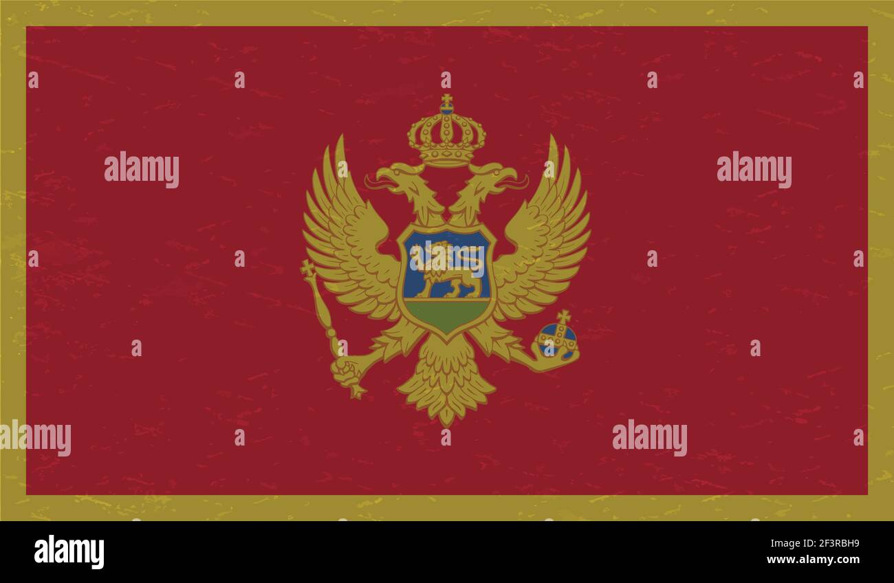 Montenegro flag with waving grunge texture. Vector background. Stock Vector