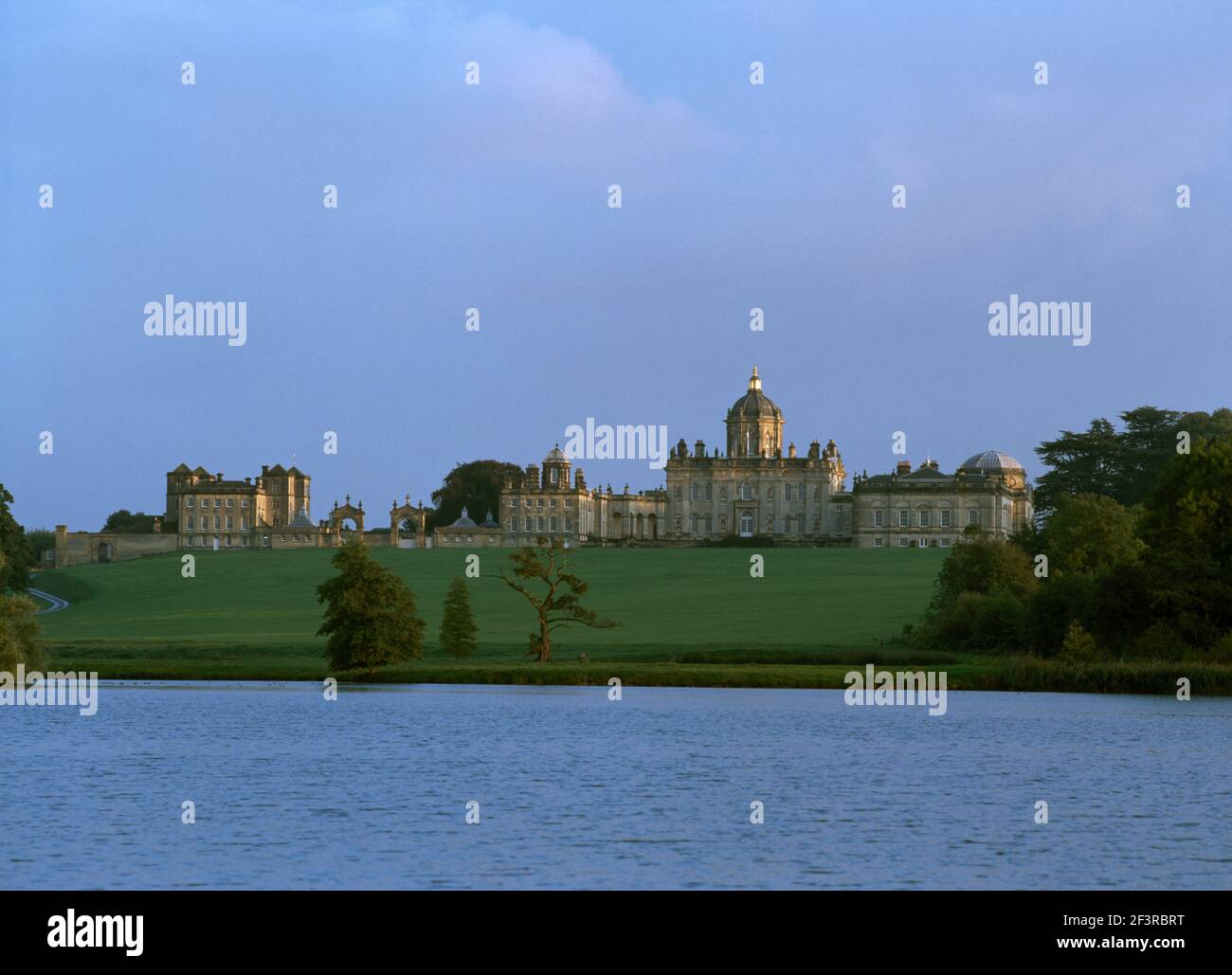 North side of lake and stately home of English baroque style Castle Howard, built by Sir John Vanbrugh from 1699 to 1712, North Yorkshire Stock Photo