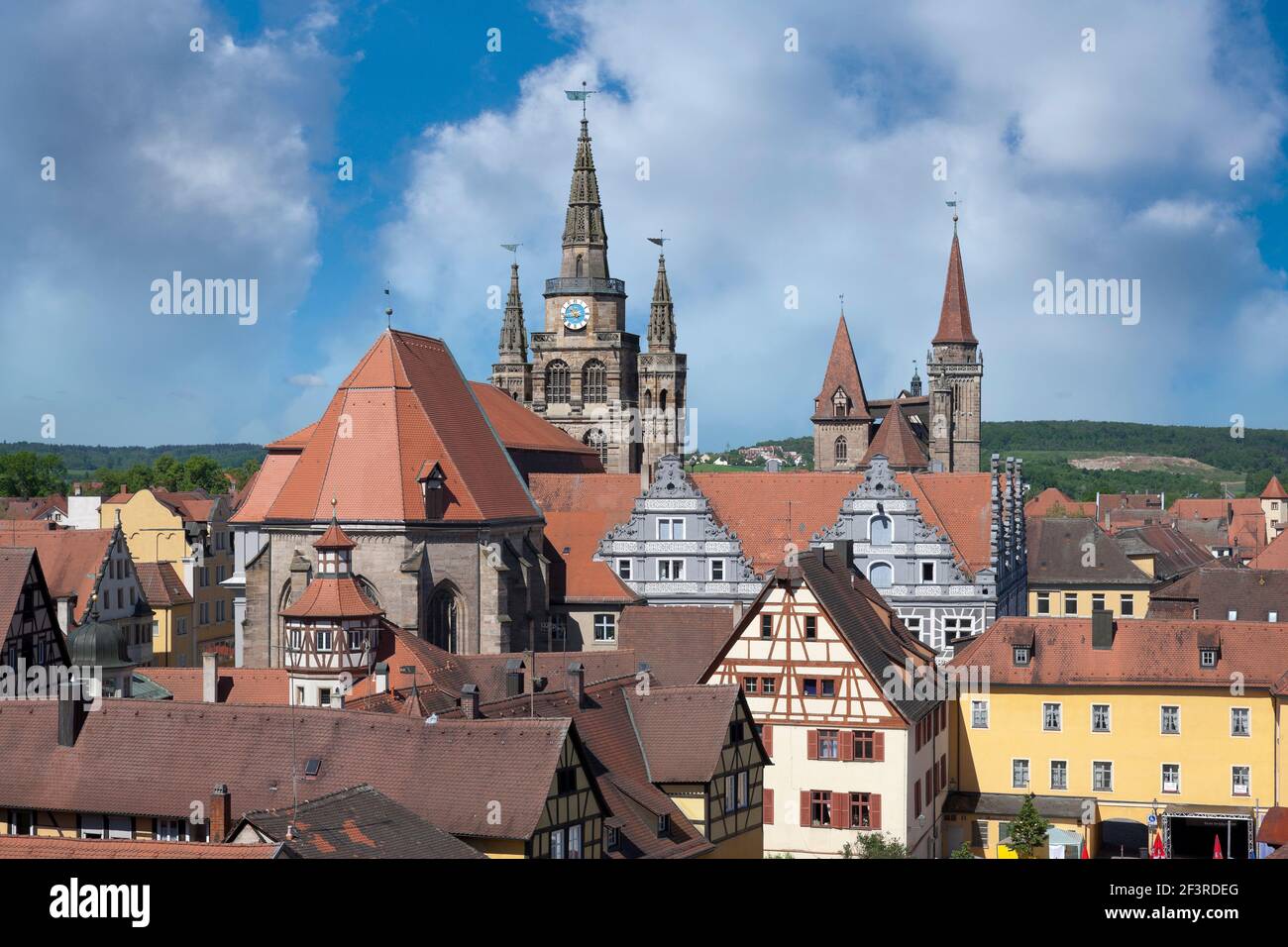 Stadtansicht, Blick von Osten, Ansbach, Evangelisch-Lutherische Stadtpfarrkirche St. Gumbertus Stock Photo