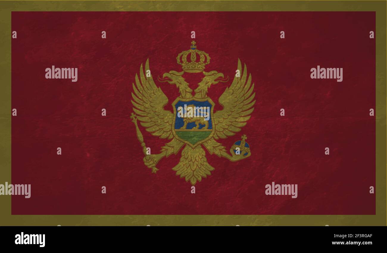 Montenegro flag with waving grunge texture. Vector background. Stock Vector