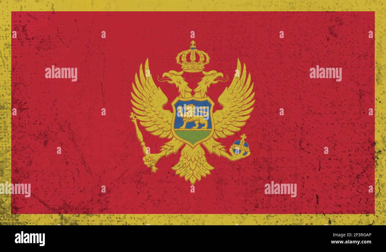 Montenegro flag with waving grunge texture. Vector background. Stock Vector