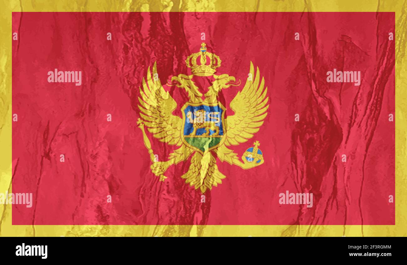Montenegro flag with waving grunge texture. Vector background. Stock Vector