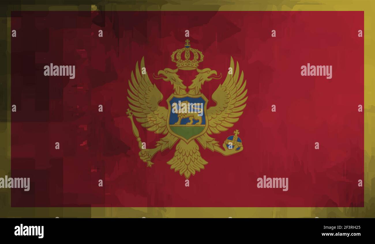 Montenegro flag with waving grunge texture. Vector background. Stock Vector