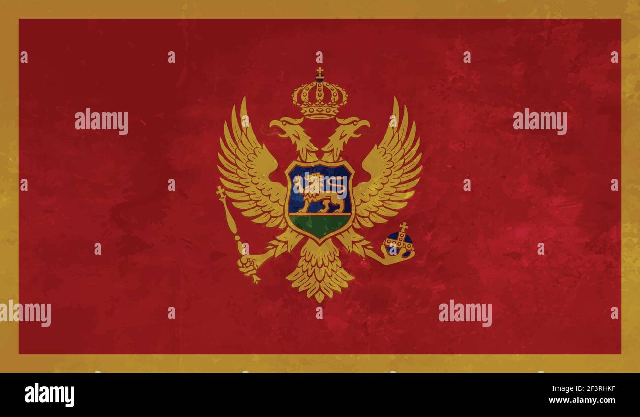 Montenegro flag with waving grunge texture. Vector background. Stock Vector