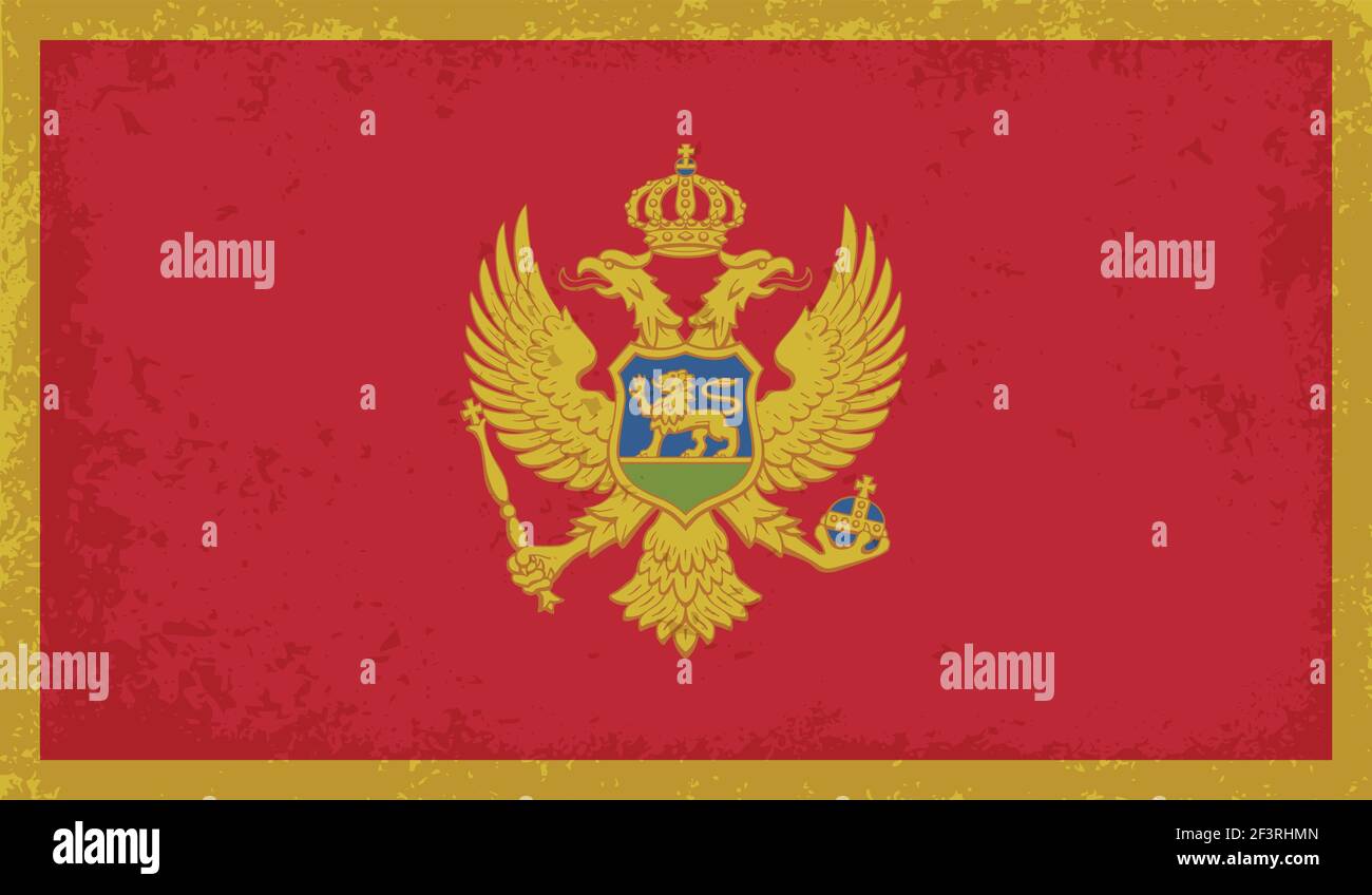 Montenegro flag with waving grunge texture. Vector background. Stock Vector