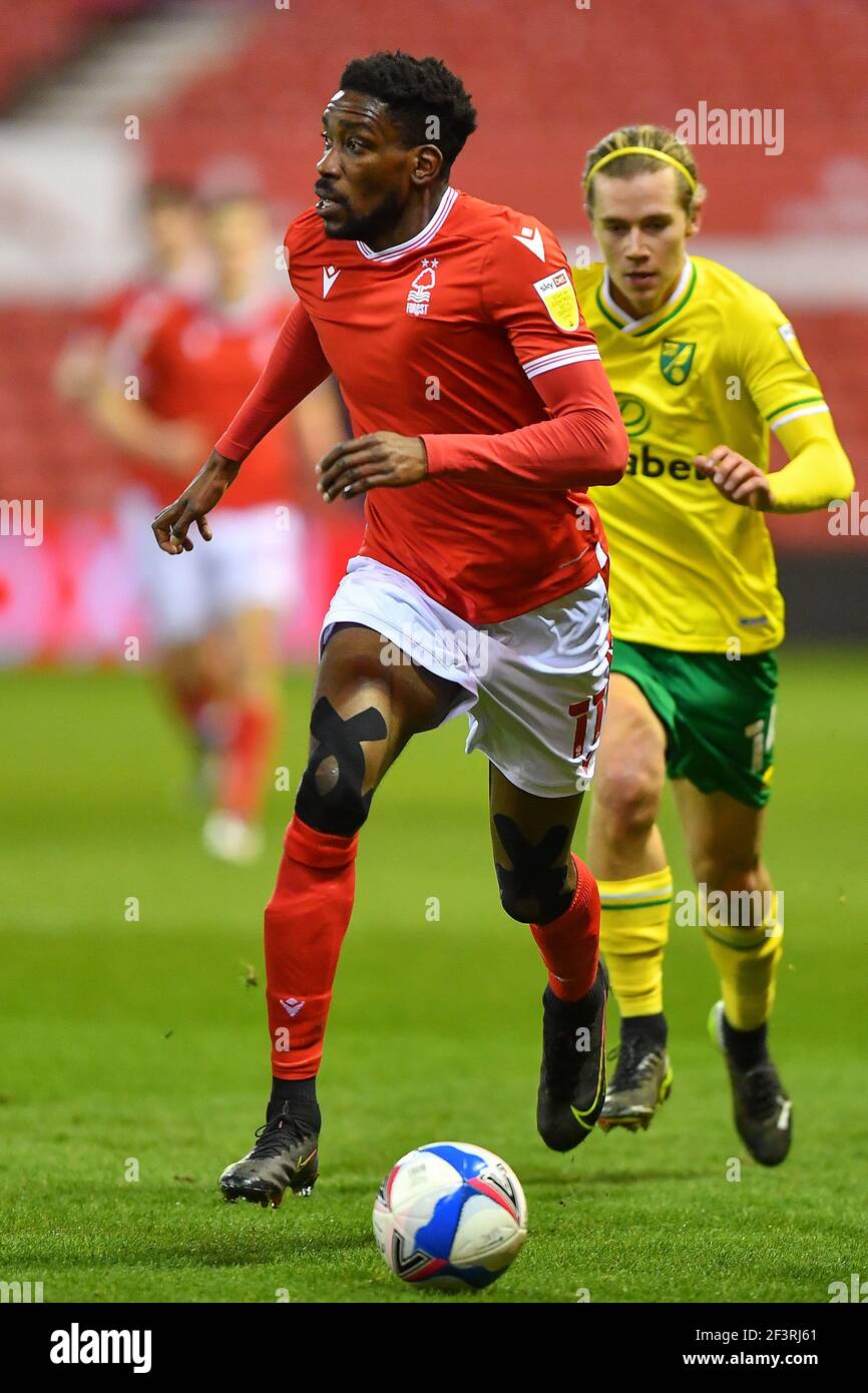 NOTTINGHAM, ENGLAND. MARCH 17TH: Sammy Ameobi (11) of Nottingham Forest looking for options during the Sky Bet Championship match between Nottingham Forest and Norwich City at the City Ground, Nottingham on Wednesday 17th March 2021. (Credit: Jon Hobley | MI News) Credit: MI News & Sport /Alamy Live News Stock Photo