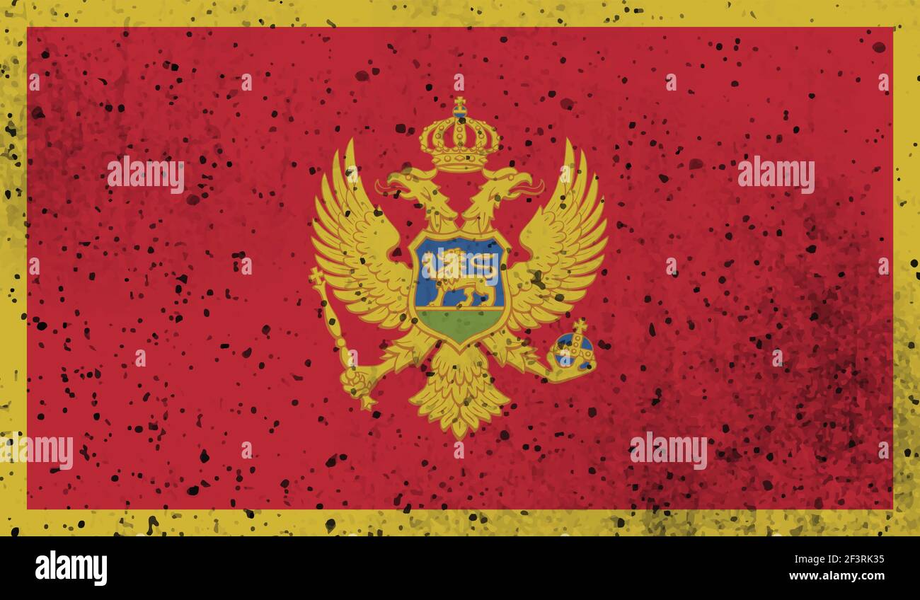 Montenegro flag with waving grunge texture. Vector background. Stock Vector