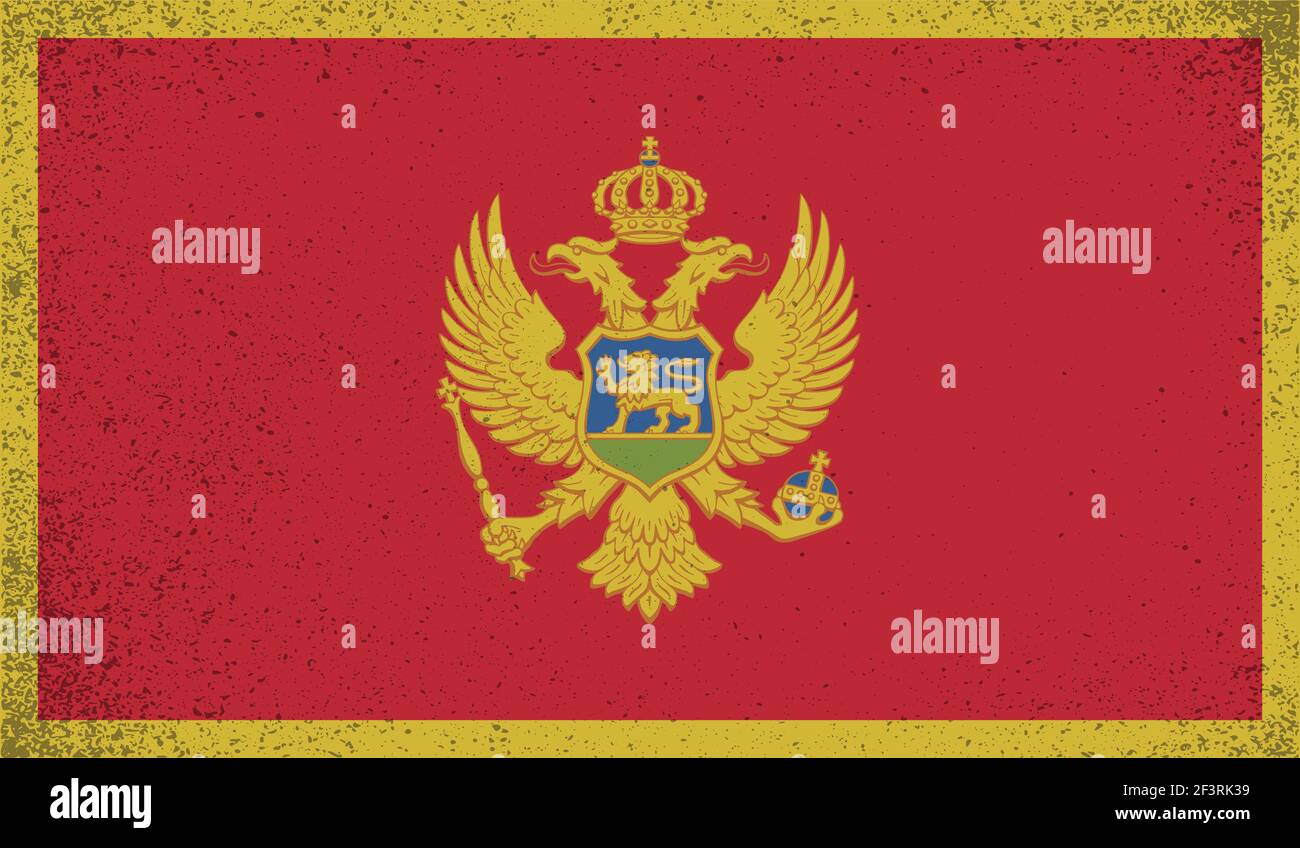 Montenegro flag with waving grunge texture. Vector background. Stock Vector