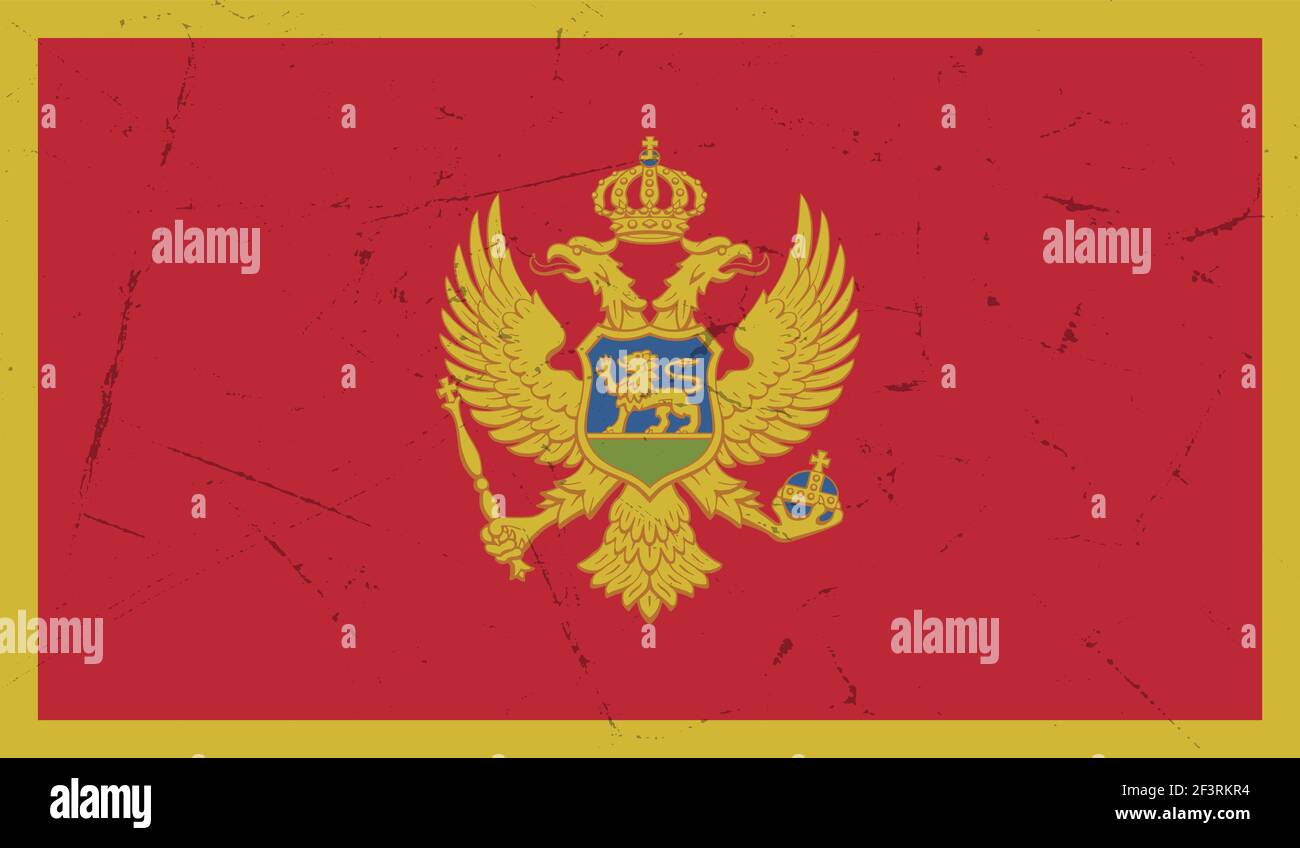 Montenegro flag with waving grunge texture. Vector background. Stock Vector