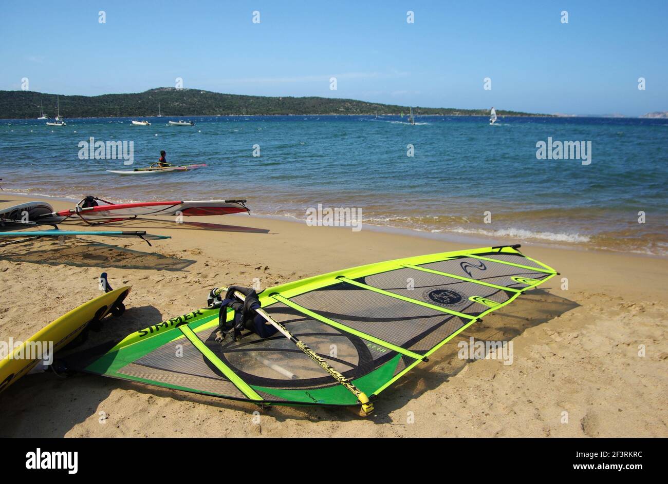 Windsurfing in Porto Pollo beach, Palau, Sardinia, Italy Stock Photo