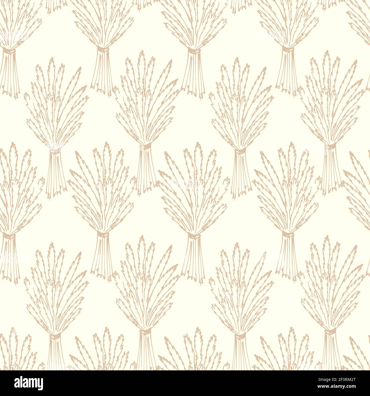 Seamless pattern with bundles of spikelets. Spikelets of cereals, continuous repeating pattern.Vector. Stock Vector