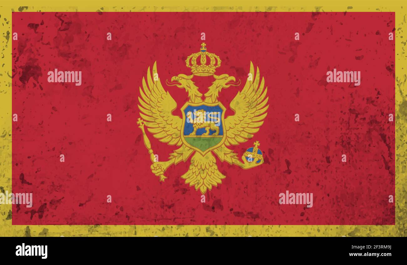 Montenegro flag with waving grunge texture. Vector background. Stock Vector