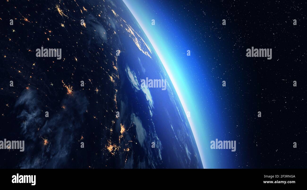 The Earth at night viewed from space with city lights. Elements of this ...