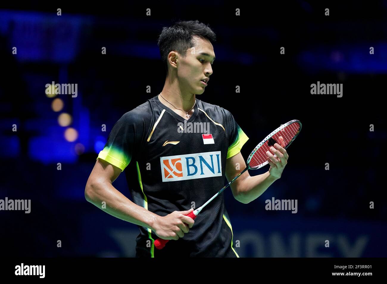 Indonesias Jonatan Christie in action during his match against Thailands Kunlavut Vitidsarn on day one of