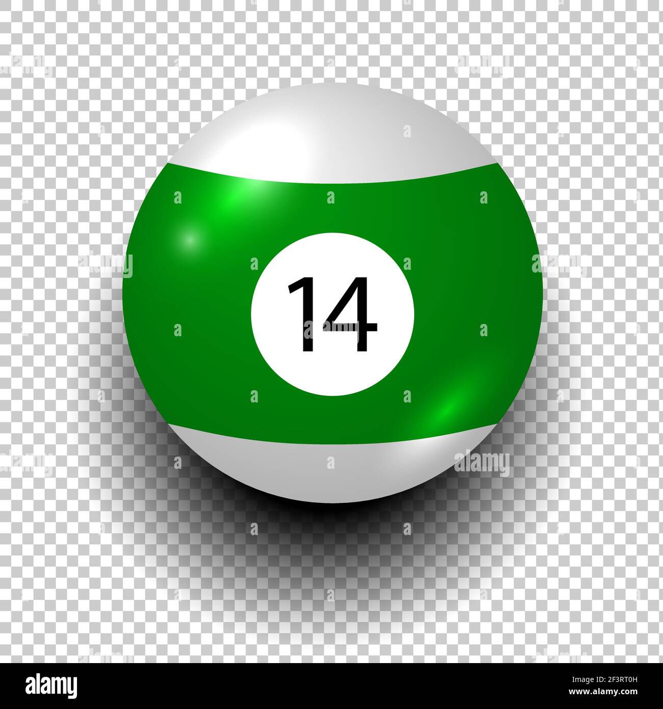 billiard ball number 14. Green and white color. Isolated wind object on transparent background Stock Vector