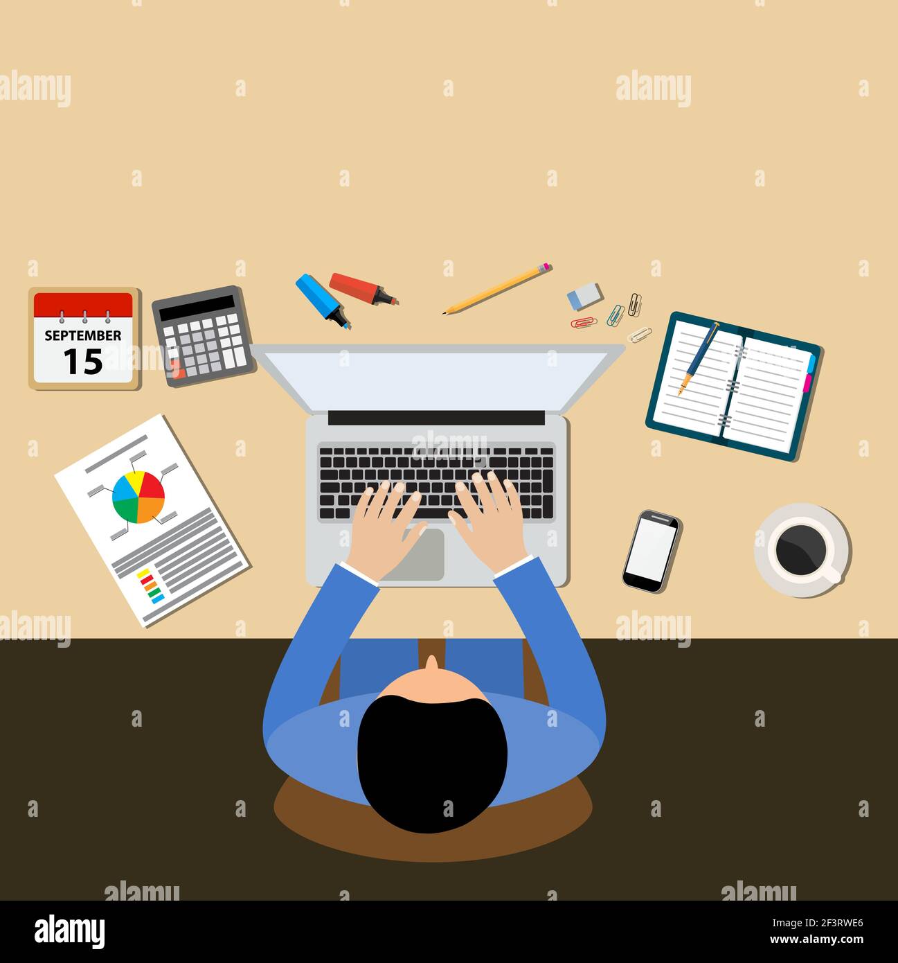 businessman office desk workplace concept Stock Vector
