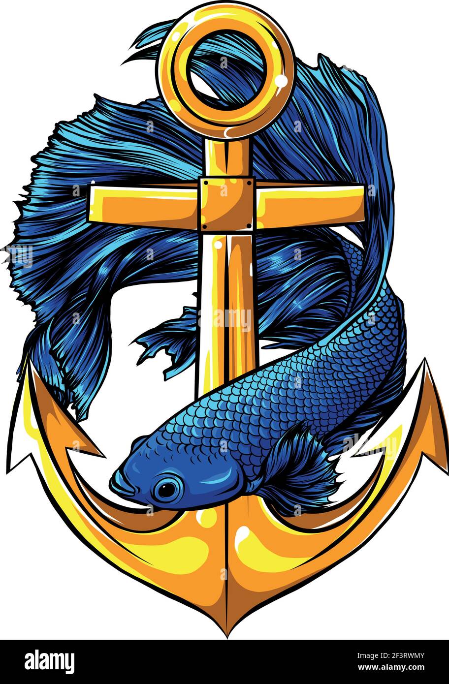 fish around the gold anchor vector illustration design Stock Vector