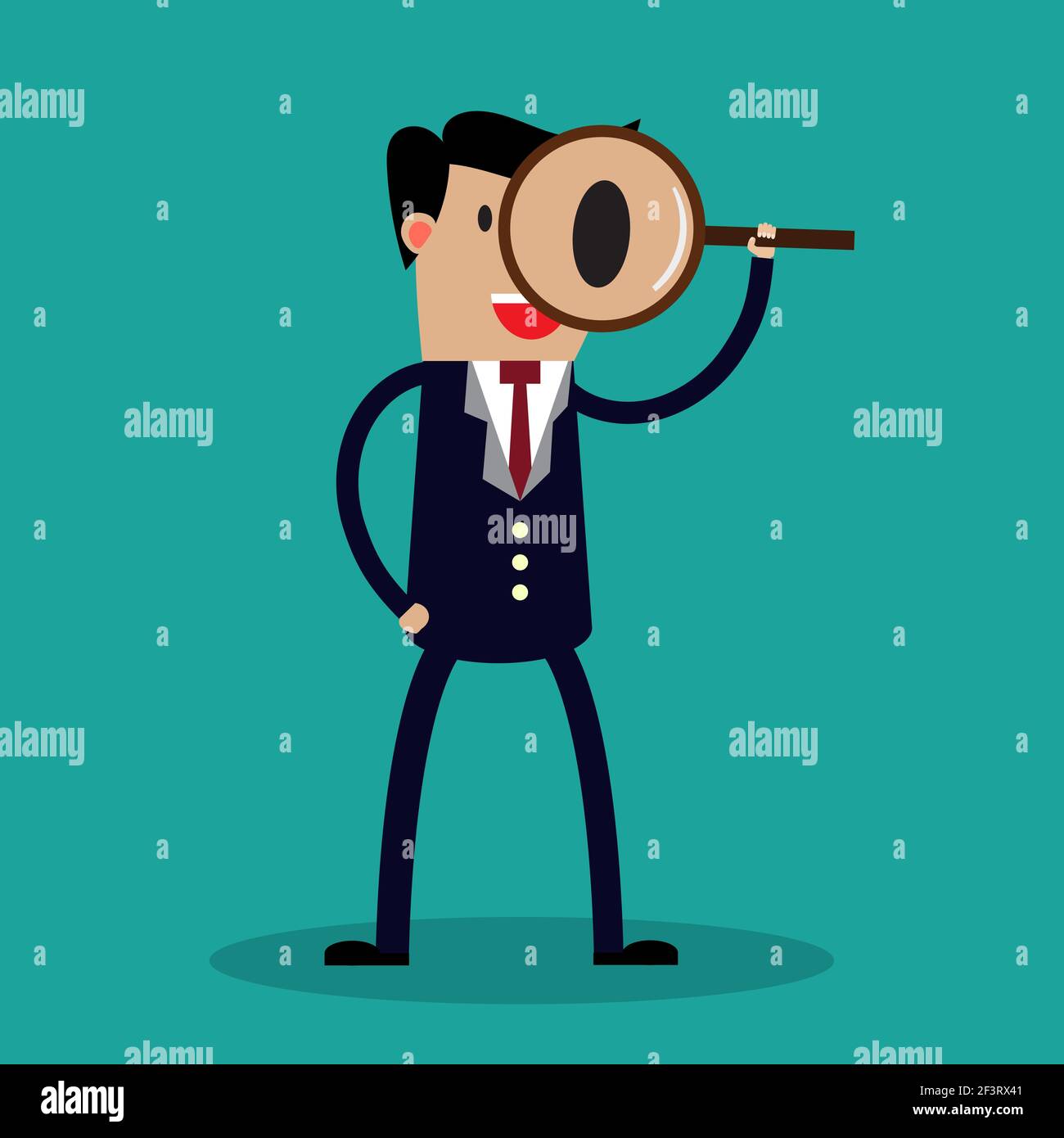 Businessman looking through a magnifying glass Stock Vector