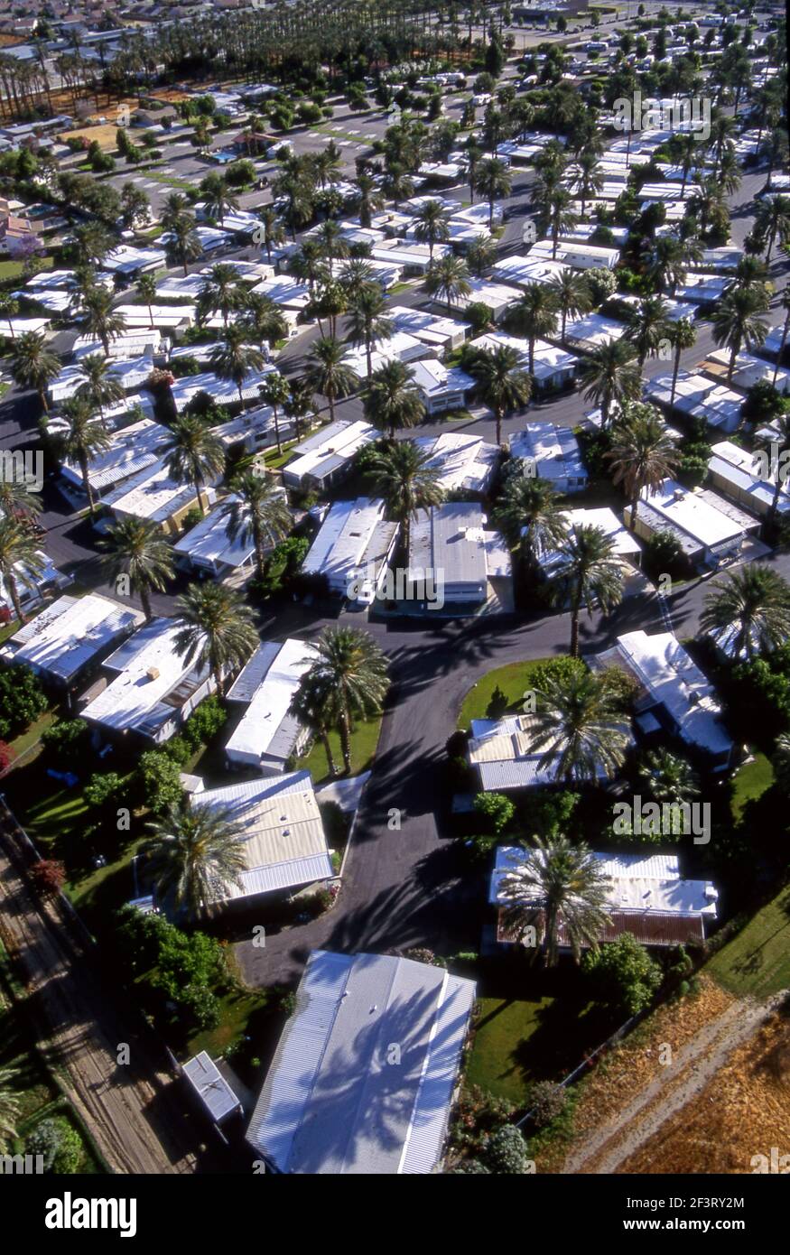 Aerial view of trailer homes in the Palm Desert near Plam Springs, CA