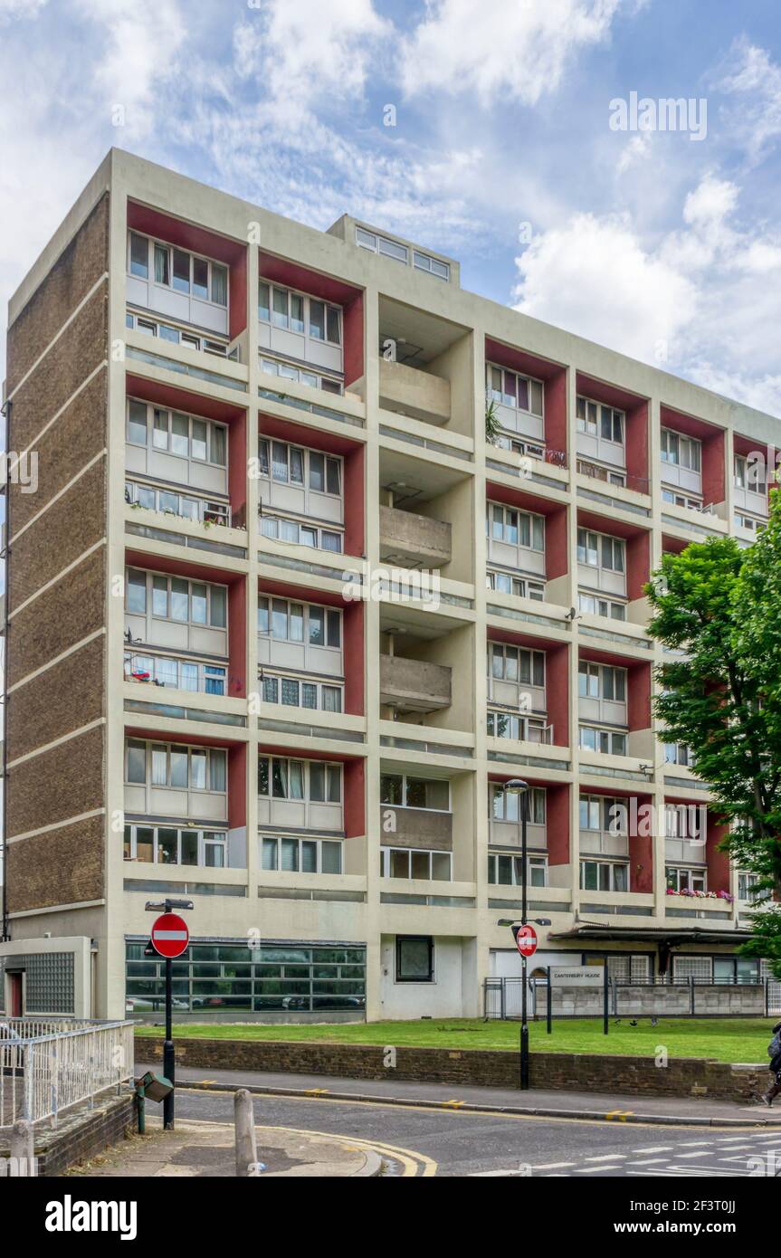 Canterbury House in Lambeth is a 9-storey slab block built in the late 1950s. Stock Photo