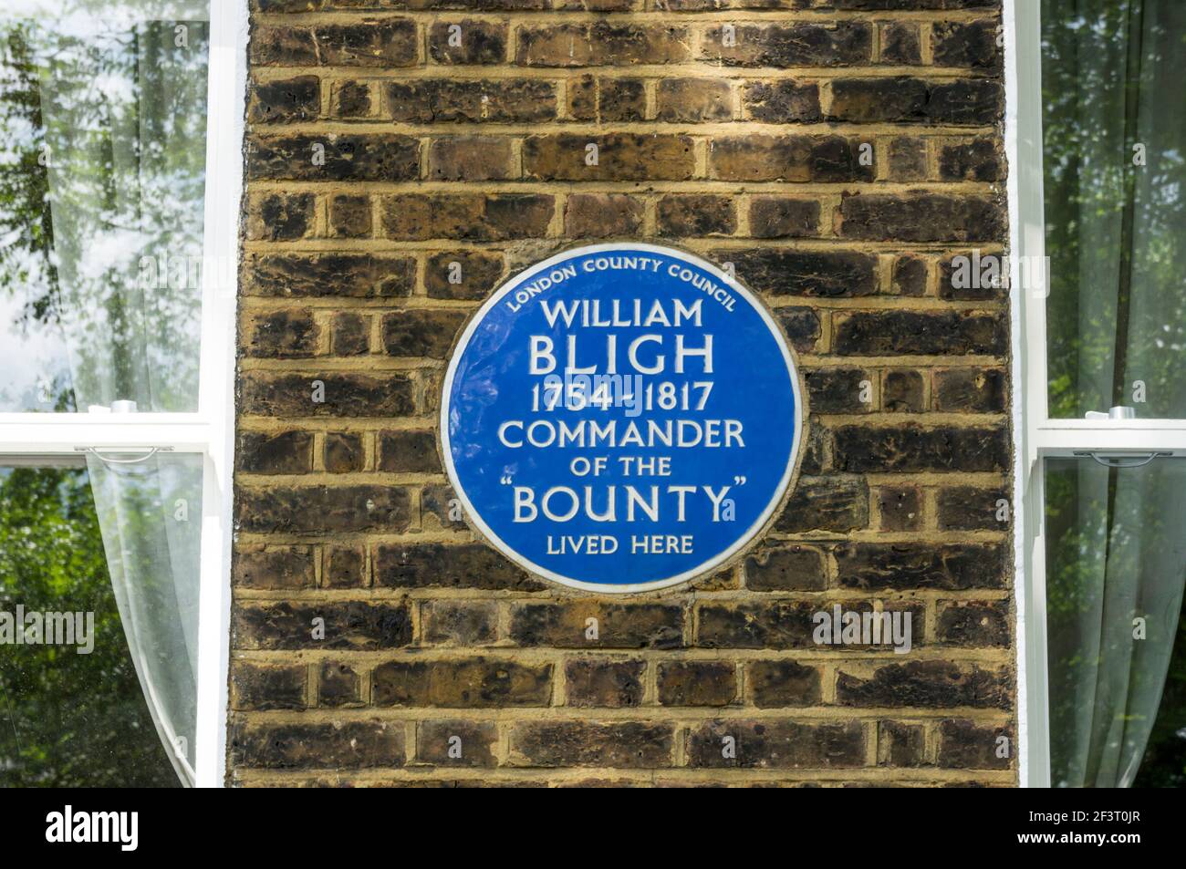 Blue plaque commemorating William Bligh the commander of the Bounty.  In Lambeth Road, London. Stock Photo