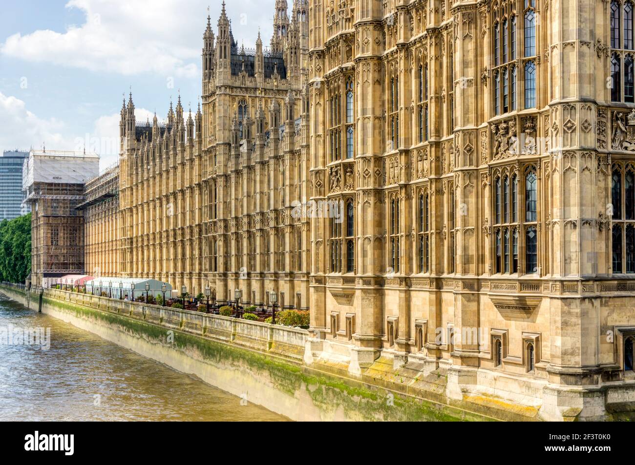 The terrace of the Houses of Parliament and Terrace Pavilion overlooking the River Thames. Stock Photo
