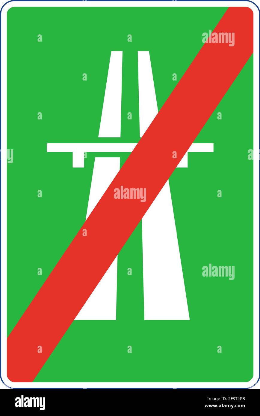 Rectangular traffic signal in green and white, isolated on white background. Motorway or highway end sign Stock Vector