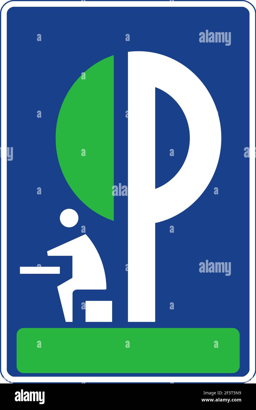 Rectangular traffic signal in blue and white, isolated on white background. Rest area Stock Vector